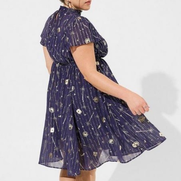 Torrid Warner Brothers Harry Potter Mini Chiffon FLutter Sleeve Turtleneck Dress - Picture 2 of 5